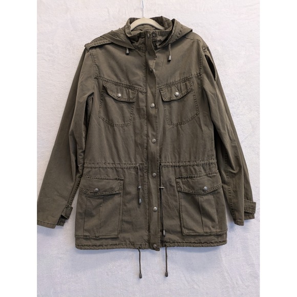 Buffalo David Bitton Army Green Hooded Utility Jacket Womens Small - Picture 1 of 9
